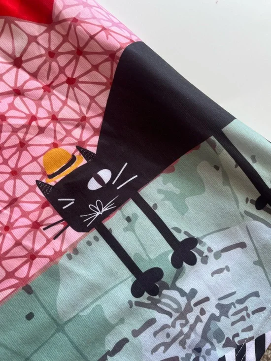 Loveu Dear Whimsical Color-Block A-Line Skirt Medium with Cat Motif white black - Picture 3 of 5